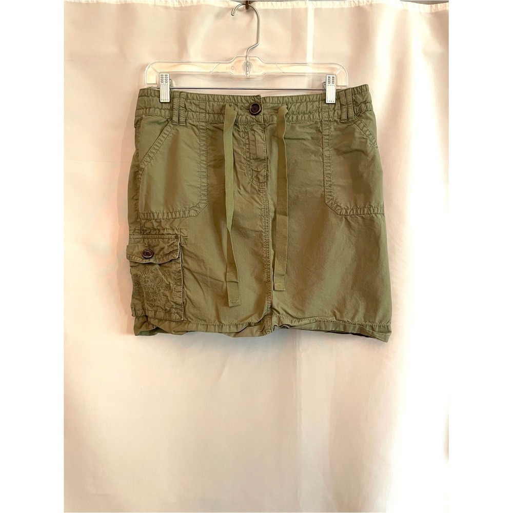 Ann Taylor LOFT Y2K Olive Green Cargo Utility Drawstring Skirt